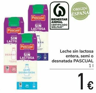 Carrefour Leche sin lactosa entera, semi o desnatada pascual oferta
