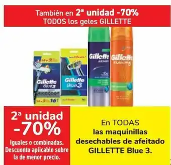 Carrefour En todas las maquinillas desechables de afeitado gillette blue 3 oferta