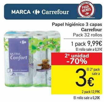 Carrefour Papel higiénico 3 capas carrefour oferta