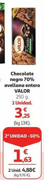 Alcampo Chocolate negro 70% avellana entera valor oferta