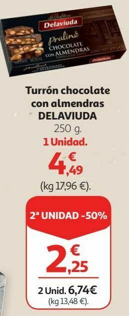Alcampo Turrón de chocolate con almendras delaviuda oferta