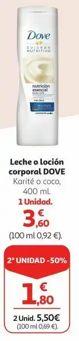 Alcampo Leche o loción corporal dove oferta