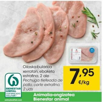 Eroski Pechuga fileteada de pollo, corte extrafino oferta