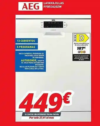 Mi electro Aeg Lavavajillas Ffb53620zw oferta