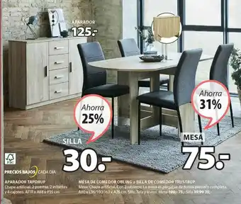JYSK Aparador Tapdrup Mesa De Comedor Obling + Silla De Comedor Trustrup oferta