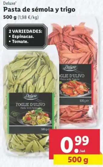 Lidl Deluxe Pasta de sémola y trigo 500g oferta