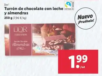 Lidl Dor Turrón de chocolate con leche y almendras 250g oferta