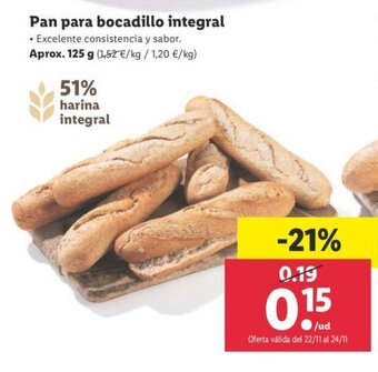 Lidl Pan para bocadillo integral 125g oferta