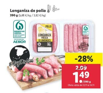 Lidl Longaniza de pollo 390g oferta