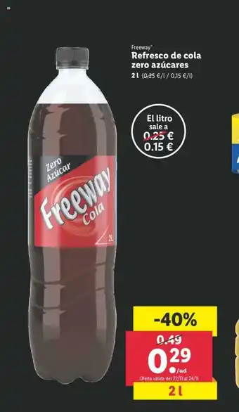 Lidl Freeway Refresco de cola zero azúcares 2L oferta