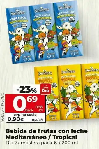 Dia Bebidas de frutas con leche mediterráneo/ tropical dia oferta