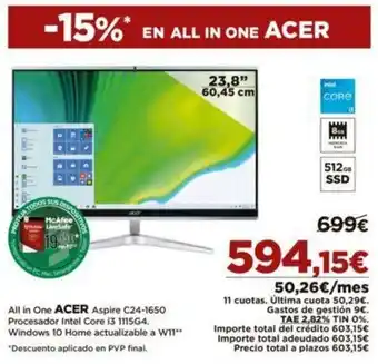 El Corte Inglés All in One ACER Aspire C24-1650 oferta
