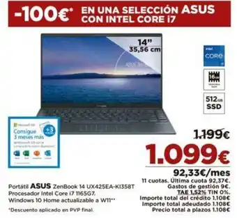 El Corte Inglés Portátil ASUS ZenBook 14 UX425EA-KI358T oferta