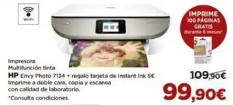 El Corte Inglés Impresora Multifunción Tinta HP Envy Photo 7134 + regalo tarjeta de Instant Ink oferta