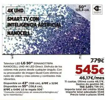 El Corte Inglés Televisor LED LG 50" 50NANO776PA oferta