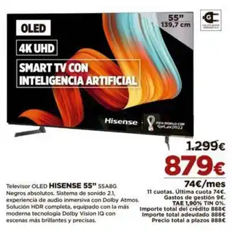 El Corte Inglés Televisor OLED Hisense 55" 55A8G oferta