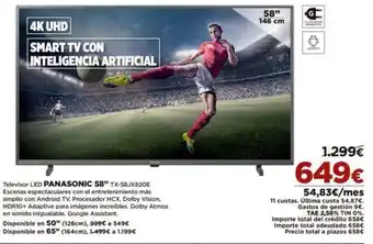 El Corte Inglés Televisor LED Panasonic 58" TX 58JX820E oferta