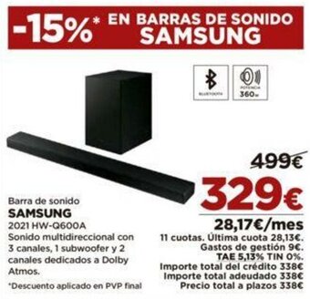 El Corte Inglés Barra de Sonido Samsung 2021 HW-Q600A oferta