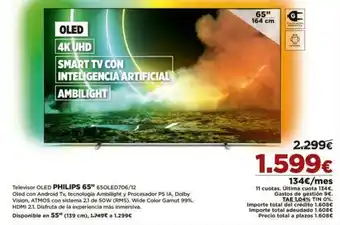 El Corte Inglés Televisor OLED Philips 65" 65OLED706/12 oferta