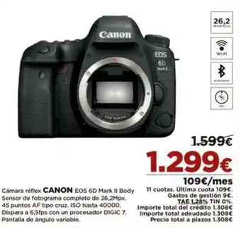 El Corte Inglés Cámara réflex CANON EOS 6D Mark II Body oferta