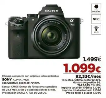 El Corte Inglés Cámara Compacta Con Objetivo Intercambiable Sony Alpha 7M2K oferta