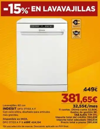 Lavavajillas 60 cm Indesit DFO 3T133 A F