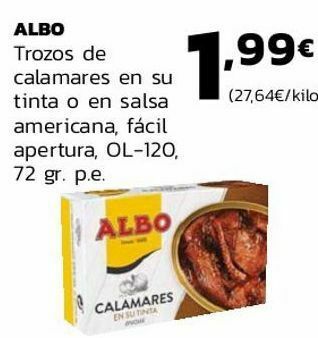 Supermercados Lupa Albo trozos de calamares en su tinta o en salsa americana, fácil apertura oferta