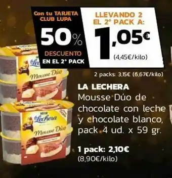 Supermercados Lupa La lechera mousse dúo de chocolate con leche y chocolate blanco oferta