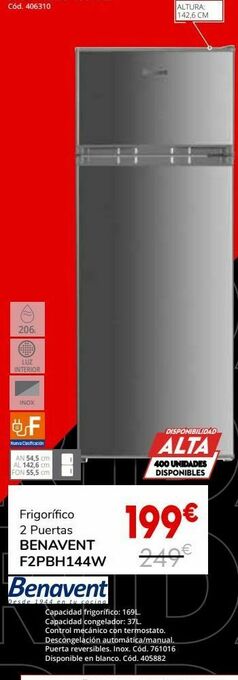 Conforama Frigorífico 2 puertas benavent f2pbh144w oferta