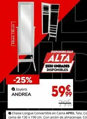 Conforama Joyero de pie espejo andrea oferta