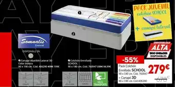 Conforama Pack colchón enrollado school 90 x 190 cm. + canapé 3d 90 x 190 cm. oferta
