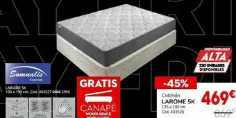 Conforama Colchón muelles ensacados y viscoelástica larome ii 5k + canapé gratis oferta