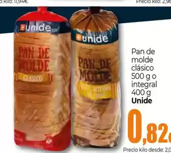 Unide Supermercados UNIDE Pan de molde clásico o integral oferta