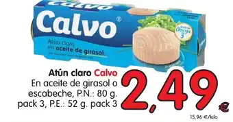 Alimerka Calvo Atún claro en aceite de girasol o escabeche, P.N 80g pack 3 oferta