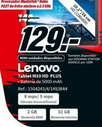 MediaMarkt Lenovo Tablet M10 HD Plus oferta