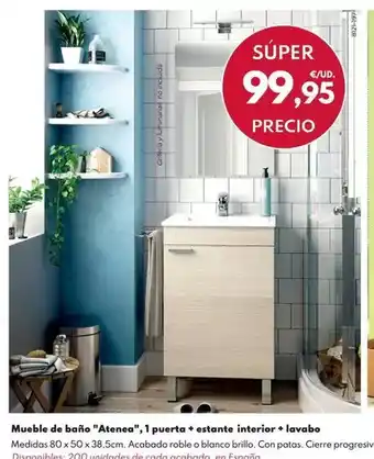 BricoCentro Mueble de baño atenea, 1 puerta + estante interior + lavabo oferta