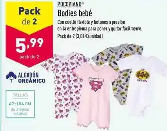 ALDI Pocopiano Bodies bebé 62-104cm Pack de 2 oferta