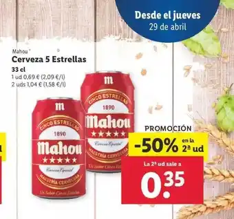 Lidl Mahou Cerveza 5 Estrellas 33cl oferta