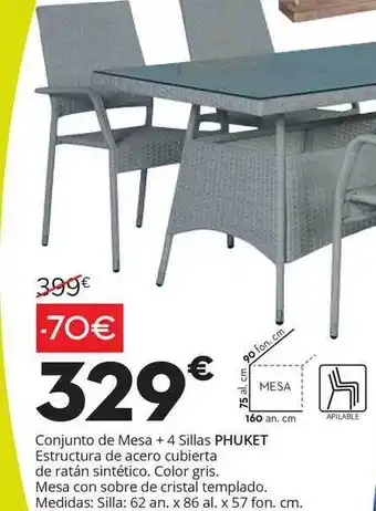 Conforama Conjunto De Mesa + 4 Sillas Phuket oferta