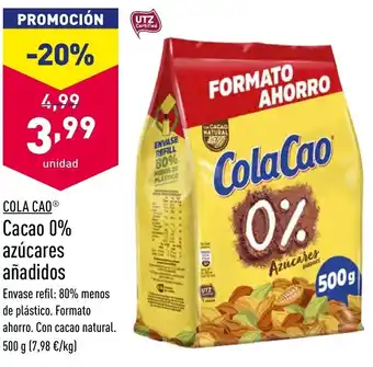 ALDI Cola cao Cacao 0% azúcares añadidos oferta