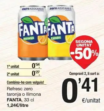 SPAR Fanta Refresc Zero Taronja o Llimona 33 cl oferta