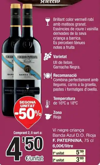 SPAR F. Paternina Vi Negre Crianca Banda Azul D.O. Rioja 75 cl oferta