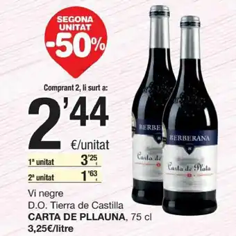 SPAR Carta De Pllauna Vi Negre D.O Tierra de Castilla 75 cl oferta