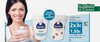 HiperDino Sandra yogur distintas variedades, 500g oferta