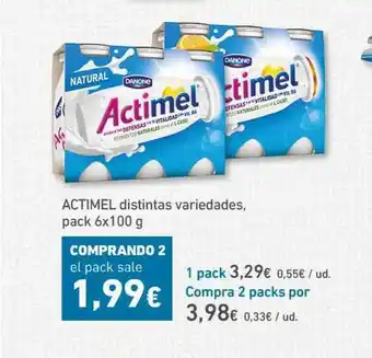 HiperDino Actimel distintas variedades, pack 6x100g oferta