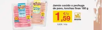 HiperDino Jamón cocido o pechuga de pavo, lonchas finas 180g oferta