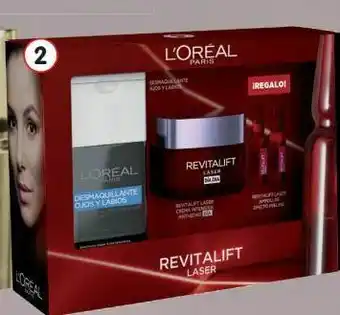 Clarel L'oréal pack revitalift láser cream de día + desmaquillante ojos/labios + 2 ampollas oferta