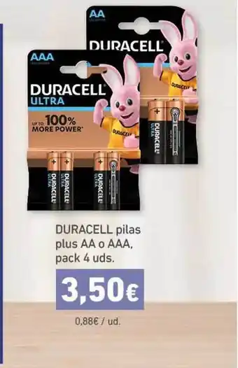 HiperDino Duracell pilas plus AA o AAA, pack 4 uds. oferta
