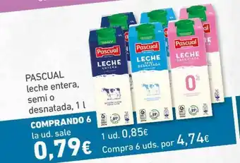HiperDino Pascual leche entera, semi o desnatada, 1L oferta