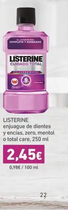 HiperDino Listerine enjuague de dientes y encias, zero, mentol o total care, 250ml oferta